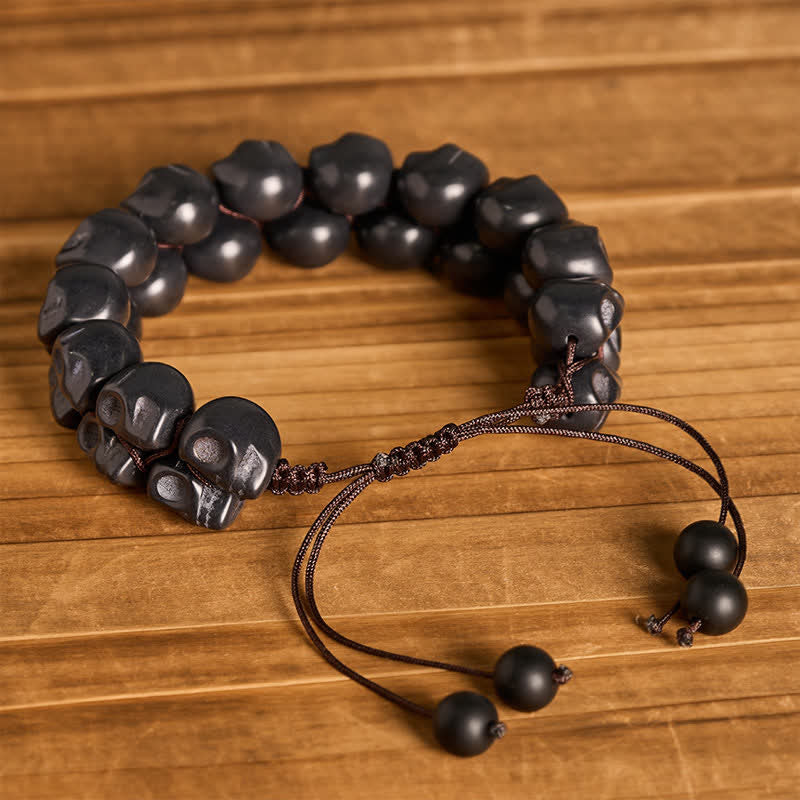 Bracciale intrecciato regolabile con teschio gotico turchese e perline - image 7