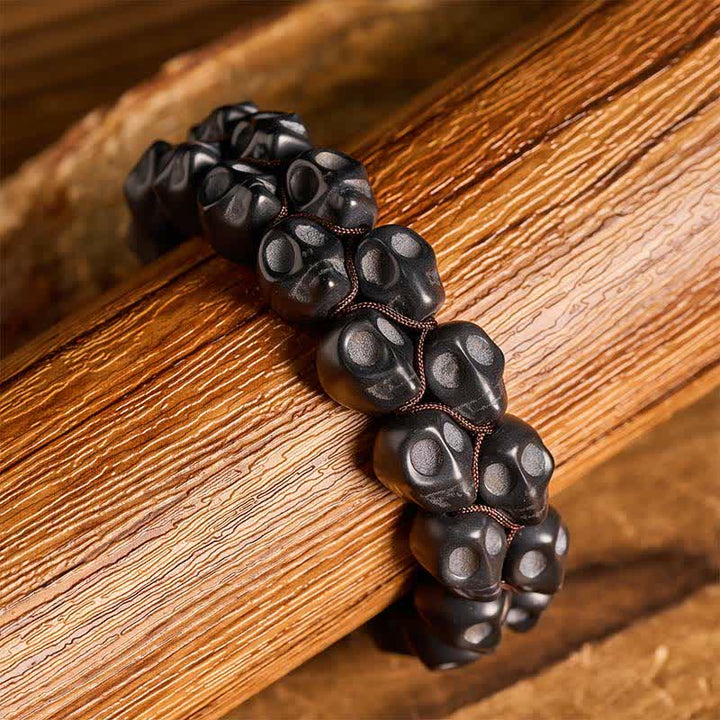 Bracciale intrecciato regolabile con teschio gotico turchese e perline - image 5
