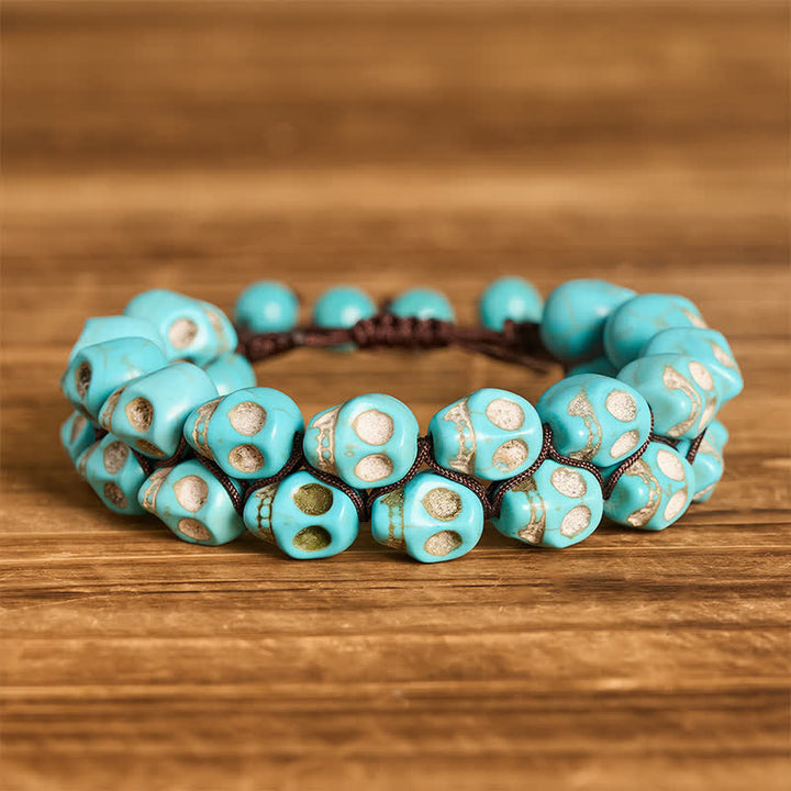 Bracciale intrecciato regolabile con teschio gotico turchese e perline - Blu - image 0