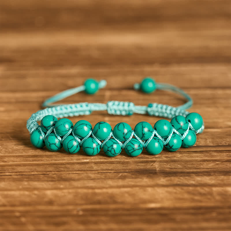 Braccialetto curativo in macramè con doppia fila di perline turchesi e perline turchesi - Verde - image 8