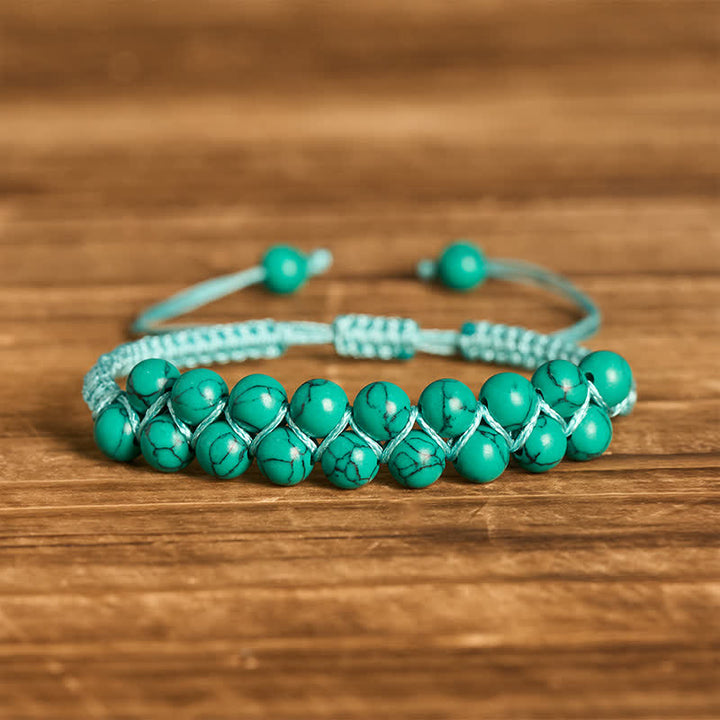 Braccialetto curativo in macramè con doppia fila di perline turchesi e perline turchesi - Verde - image 8