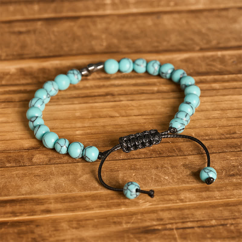 Bracciale regolabile con croce della fede e perline turchesi - image 3