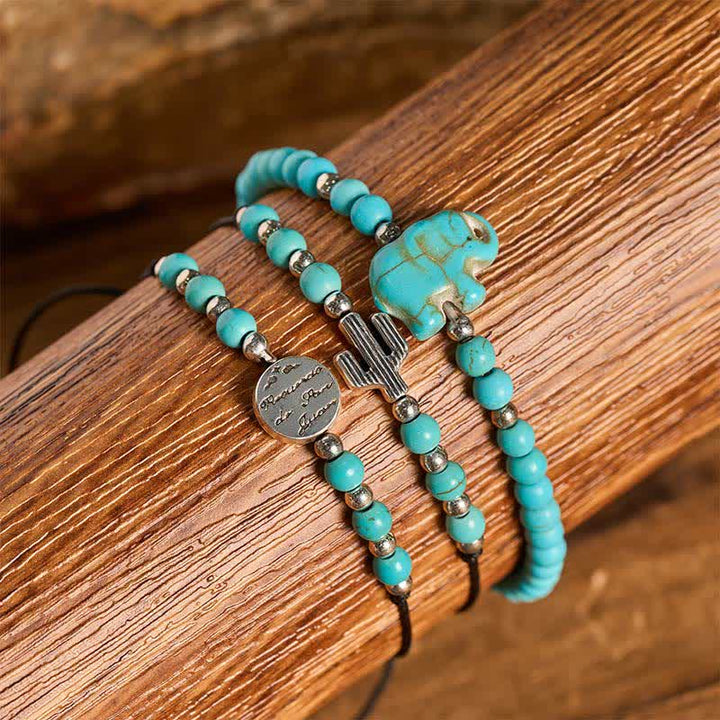 Set di 3 braccialetti impilabili con cactus occidentale e turchese, simbolo di autostima. - image 1