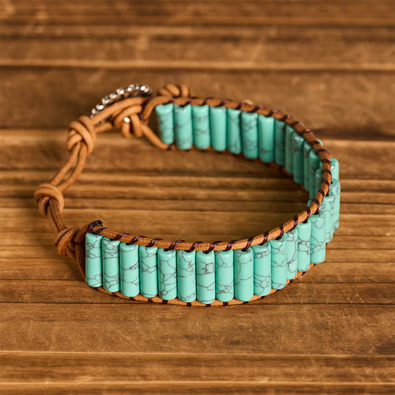 Bracciale in pelle con bottone di girasole e tubo turchese, ideale per trattamenti curativi. - image 7