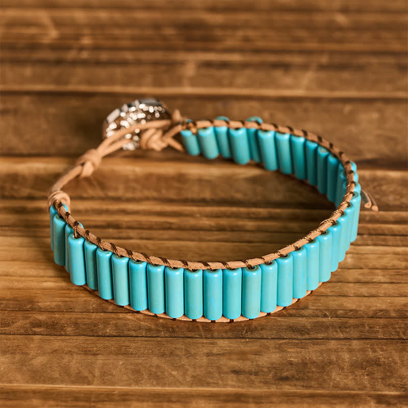 Bracciale da cowgirl in pelle marrone con perline tubolari turchesi in stile western - image 3