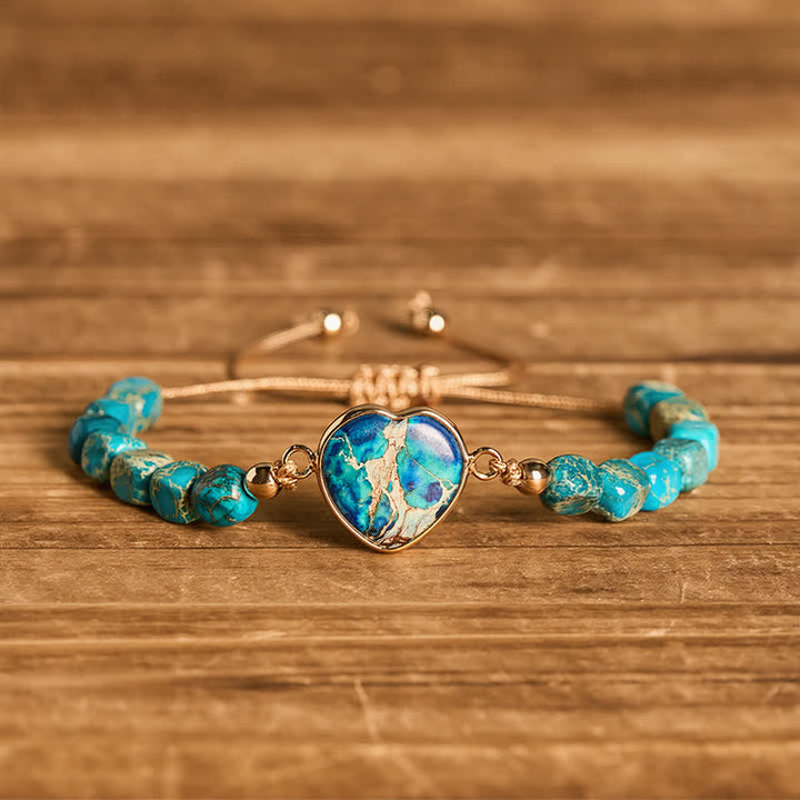 Bracciale Boho Soul Heart con pietra imperatore naturale - Blu - image 8