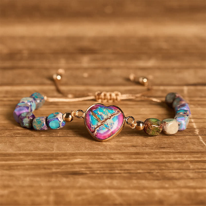 Bracciale Boho Soul Heart con pietra imperatore naturale - Viola - image 4