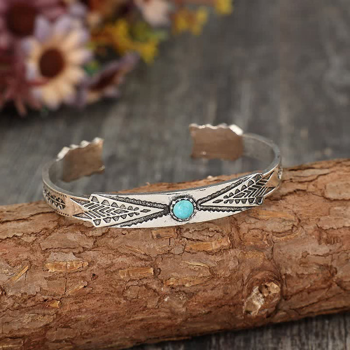 Bracciale vintage boho tribale con freccia del deserto turchese e polsino aperto - Argento - image 0