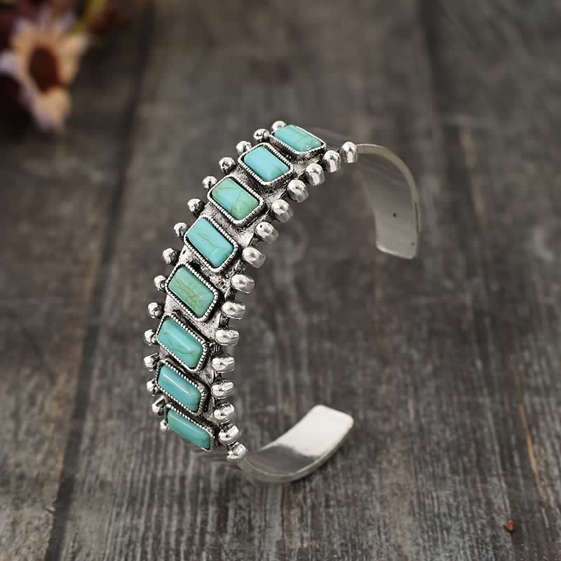 Bracciale aperto in stile western con pietra turchese rettangolare - image 3