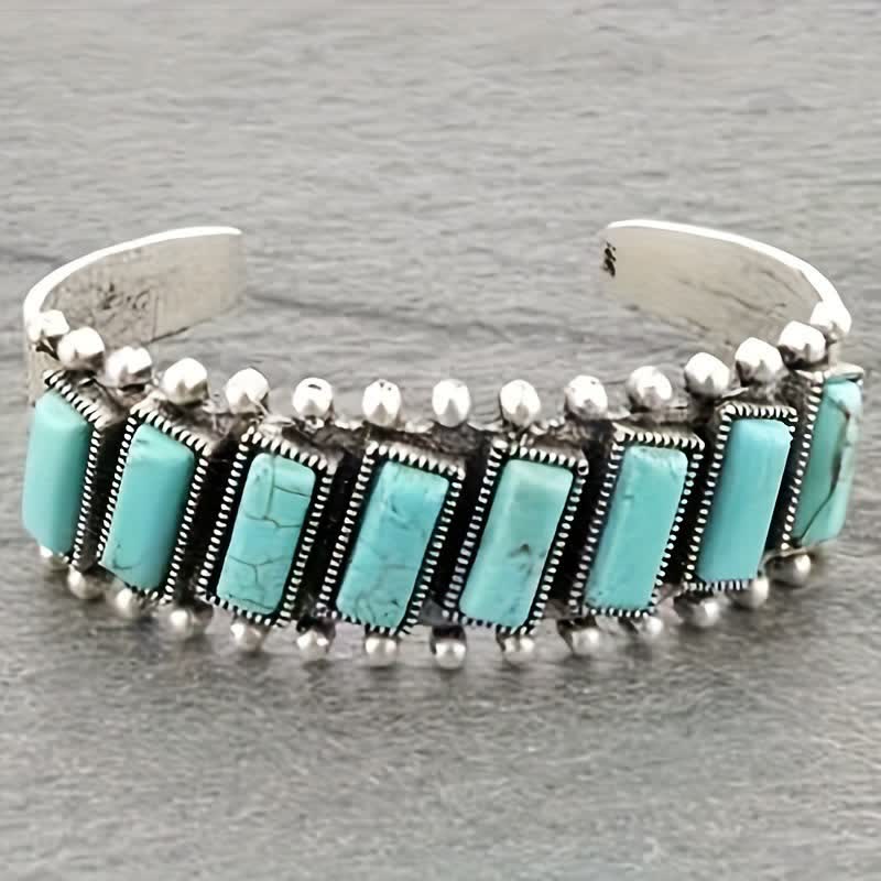 Bracciale aperto in stile western con pietra turchese rettangolare - image 4
