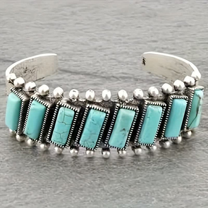 Bracciale aperto in stile western con pietra turchese rettangolare - image 4