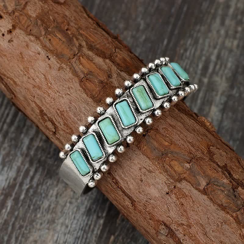 Bracciale aperto in stile western con pietra turchese rettangolare - Argento - image 0