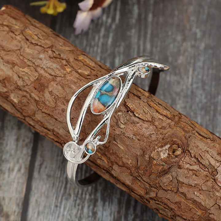 Bracciale a polsino aperto con motivo a foglie d'argento e vite incantata - Argento - image 0