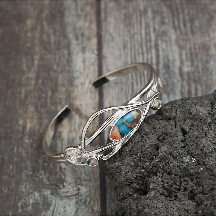 Bracciale a polsino aperto con motivo a foglie d'argento e vite incantata - image 2