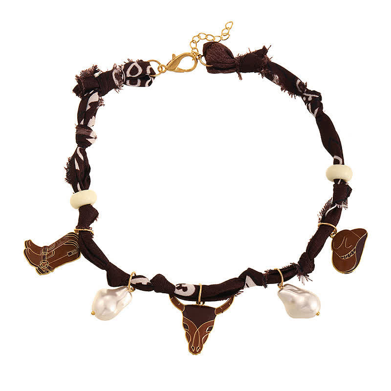 Collana con sciarpa a forma di toro Longhorn "Sweet Howdy" con ciondoli a forma di stivali e cappello. - Marrone - image 5