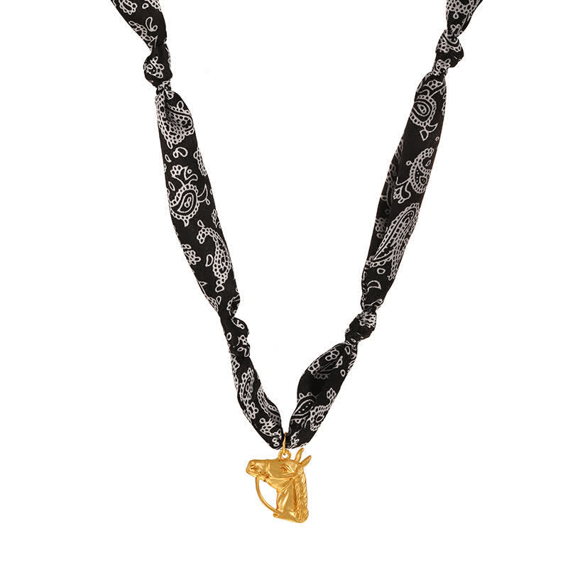 Collezione classica di sciarpe e collane con stivale dorato da rodeo e cavallo - Nero - image 5