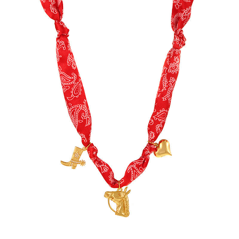 Collezione classica di sciarpe e collane con stivale dorato da rodeo e cavallo - Rosso - image 1