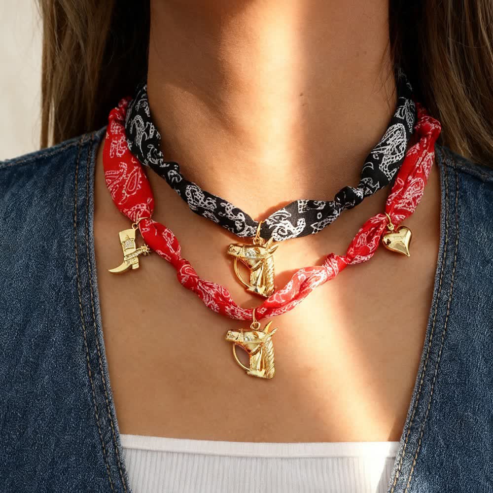 Collezione classica di sciarpe e collane con stivale dorato da rodeo e cavallo - image 0