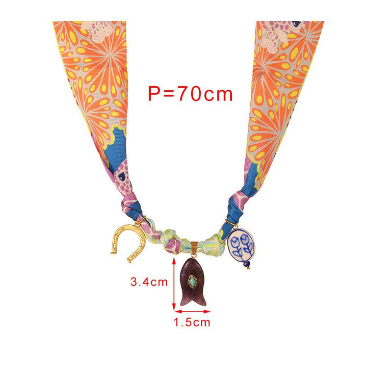 Collana con foulard colorato portafortuna a forma di ferro di cavallo e pesce - image 4