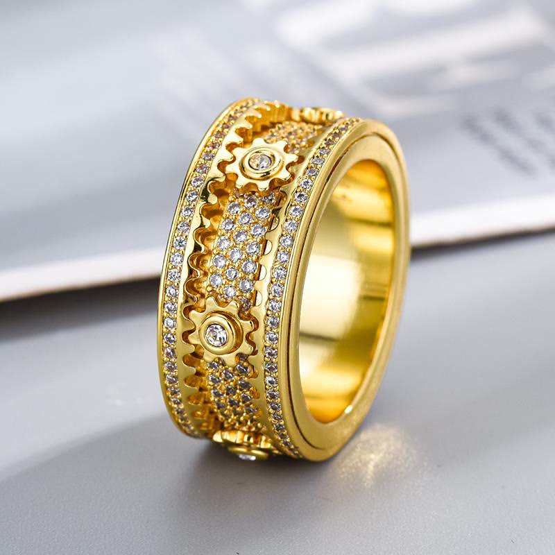 Anello girevole con zirconi e ingranaggio integrato, interamente tempestato di cristalli, ideale per gioielli da festa. - Oro - US 12 - image 4