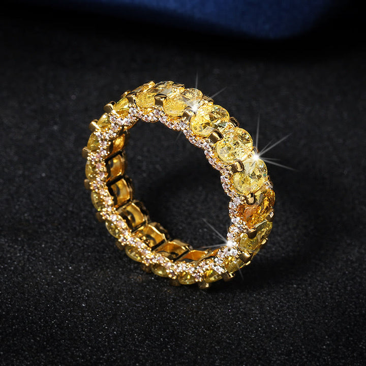 Anello a fascia completa con zirconi, impilabile, con cristalli incastonati, ideale per feste e occasioni speciali. - Oro - US 10 - image 5
