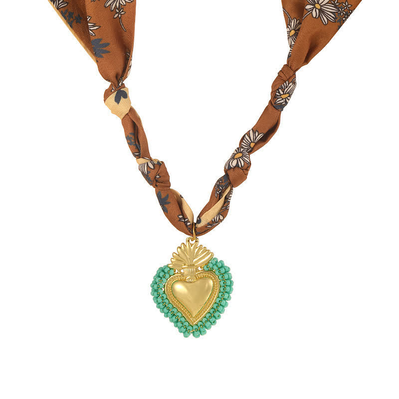 Collezione di collane con bandana e bandana annodate a mano con motivo paisley del Sacro Cuore - Marrone e verde - image 2