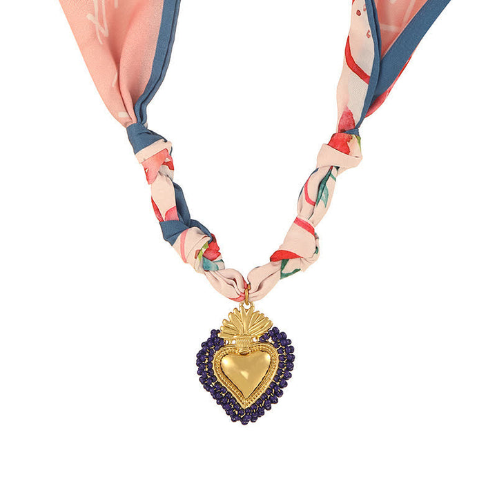Collezione di collane con bandana e bandana annodate a mano con motivo paisley del Sacro Cuore - Rosa e blu navy - image 3