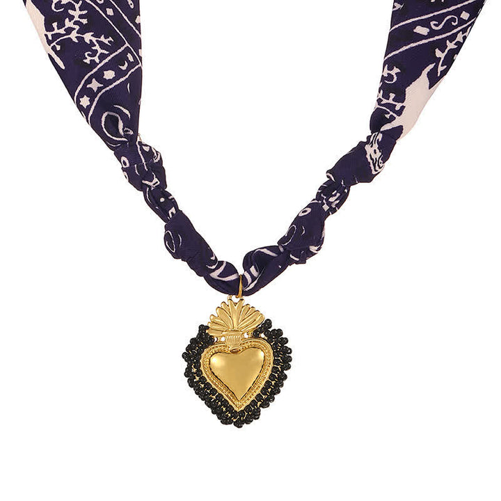 Collezione di collane con bandana e bandana annodate a mano con motivo paisley del Sacro Cuore - Blu navy e nero - image 5