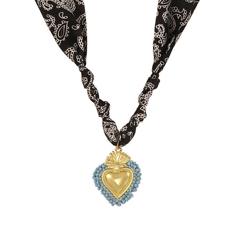 Collezione di collane con bandana e bandana annodate a mano con motivo paisley del Sacro Cuore - Nero e Blu - image 7