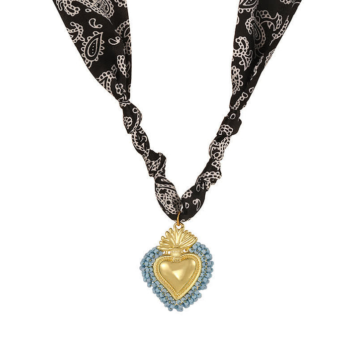 Collezione di collane con bandana e bandana annodate a mano con motivo paisley del Sacro Cuore - Nero e Blu - image 7