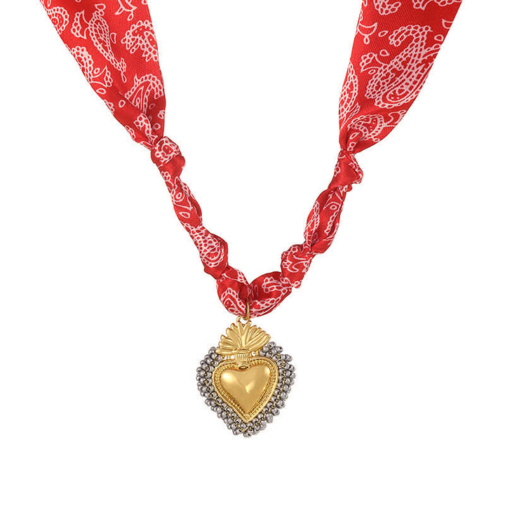 Collezione di collane con bandana e bandana annodate a mano con motivo paisley del Sacro Cuore - Rosso e grigio - image 4