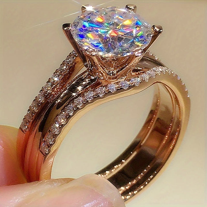Anello da donna a sei griffe con zirconi cubici, fascia divisa, anello di promessa, fidanzamento, matrimonio - image 1
