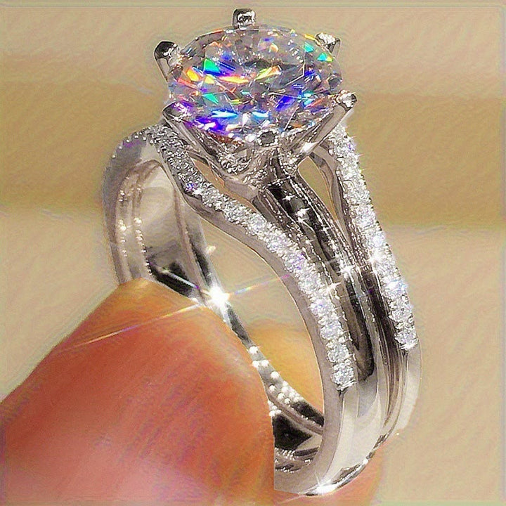 Anello da donna a sei griffe con zirconi cubici, fascia divisa, anello di promessa, fidanzamento, matrimonio - Argento - 10 - image 3