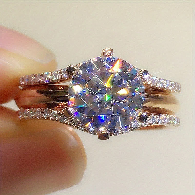 Anello da donna a sei griffe con zirconi cubici, fascia divisa, anello di promessa, fidanzamento, matrimonio - image 2