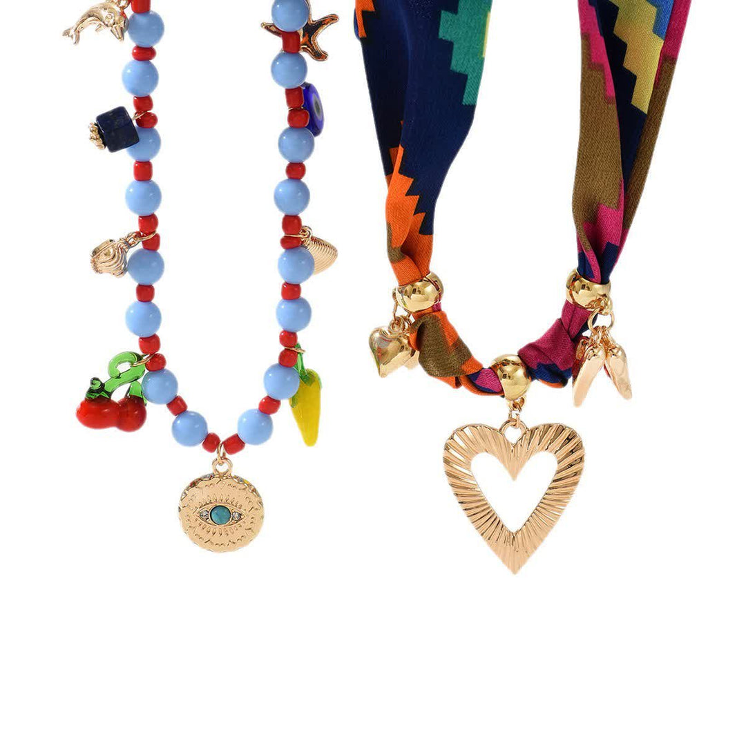 Set di 2 pezzi per le vacanze: sciarpa a strati con cuore e perline, collana - image 4