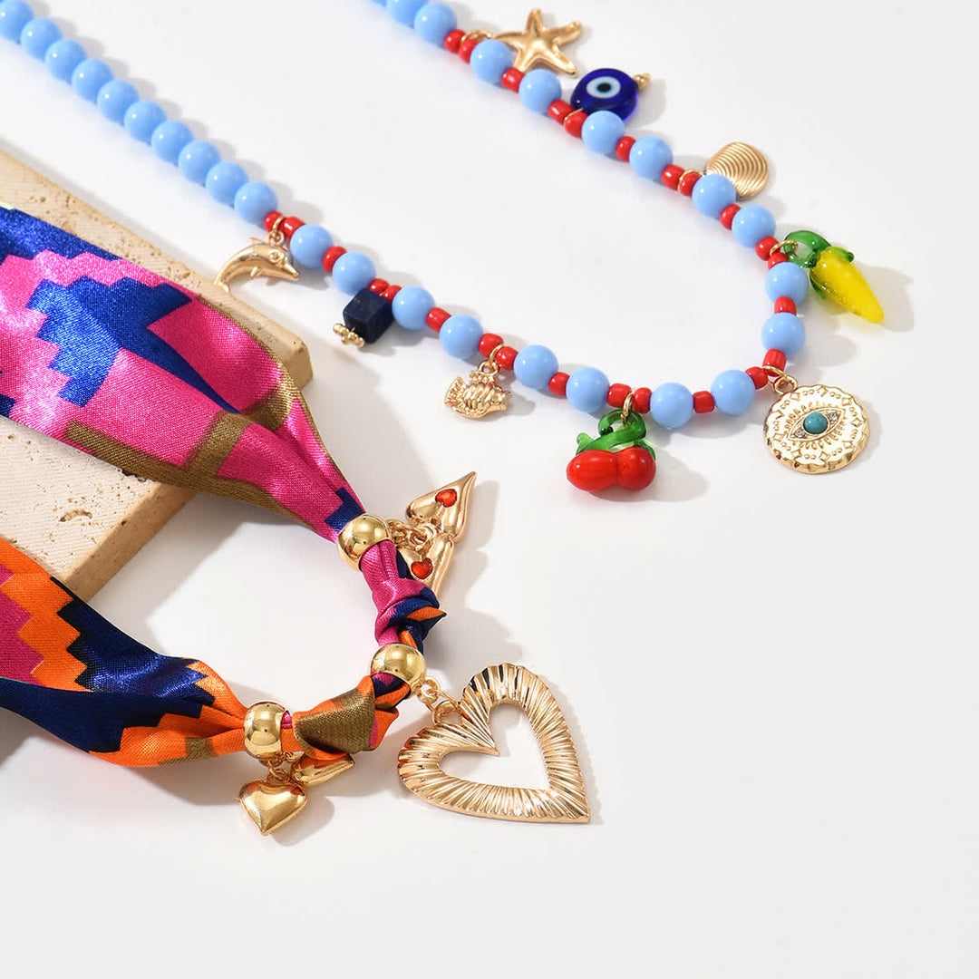 Set di 2 pezzi per le vacanze: sciarpa a strati con cuore e perline, collana - image 2
