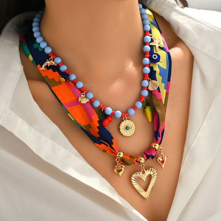 Set di 2 pezzi per le vacanze: sciarpa a strati con cuore e perline, collana - image 3