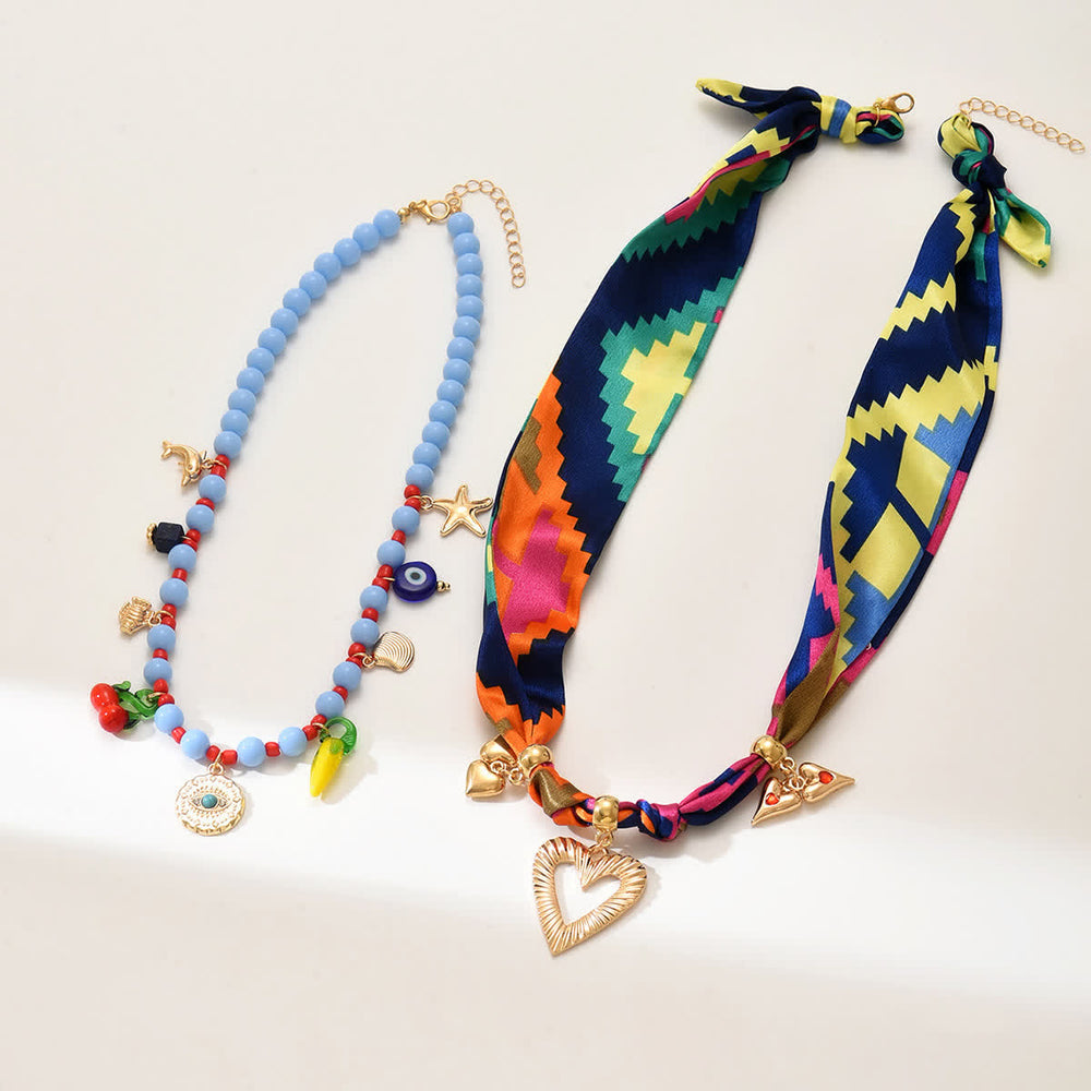Set di 2 pezzi per le vacanze: sciarpa a strati con cuore e perline, collana - image 1
