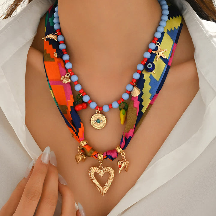 Set di 2 pezzi per le vacanze: sciarpa a strati con cuore e perline, collana - 2 pezzi - image 0