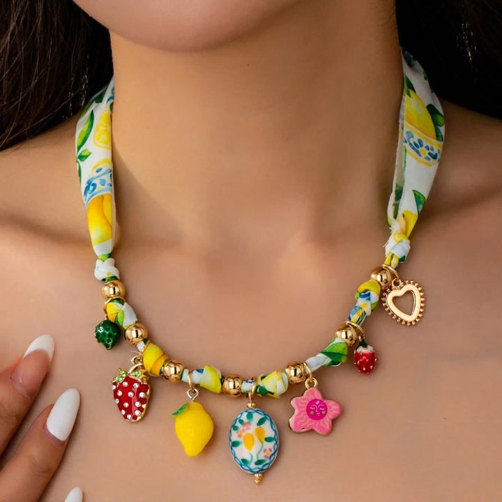 Collezione di sciarpe e collane con ciondoli a forma di frutta colorata - Verde - image 3