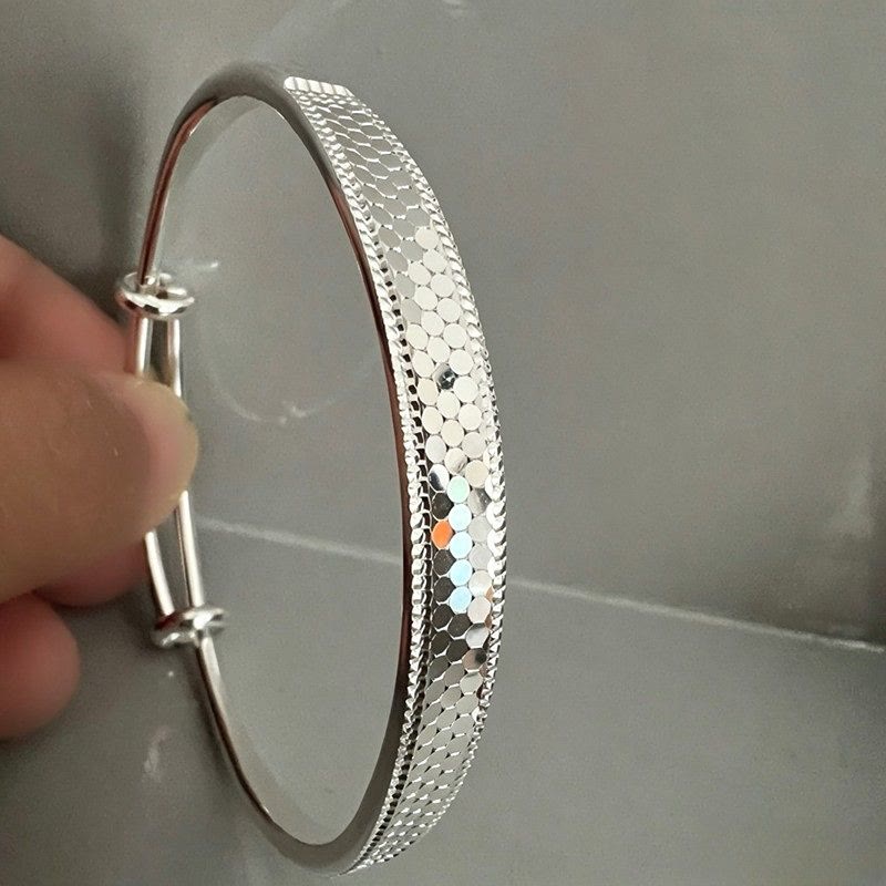 Bracciale rigido regolabile in rame con motivo a squame di drago per donna. - Argento - image 0