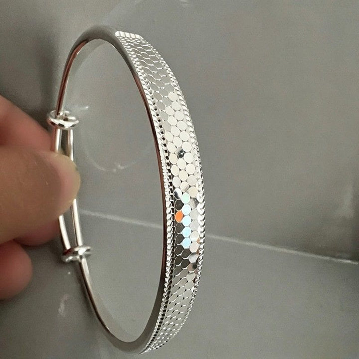 Bracciale rigido regolabile in rame con motivo a squame di drago per donna. - Argento - image 0