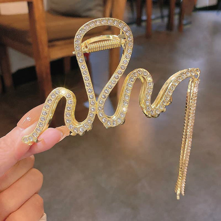 Fermaglio a clip da donna con strass e nappe di cristallo a forma di serpente. - Oro - image 5