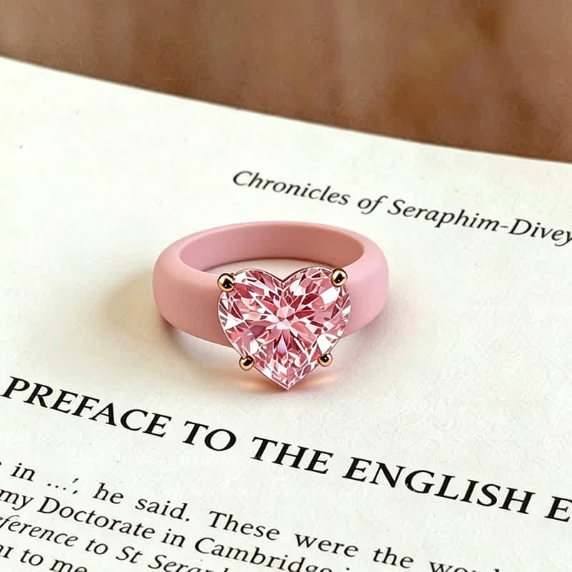 Anello a forma di cuore in zirconi cubici, morbido silicone ipoallergenico. - Rosa e rosa - US 10 - image 4