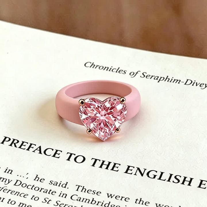 Anello a forma di cuore in zirconi cubici, morbido silicone ipoallergenico. - Rosa e rosa - US 10 - image 4