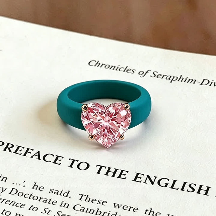 Anello a forma di cuore in zirconi cubici, morbido silicone ipoallergenico. - Blu e rosa - US 10 - image 8