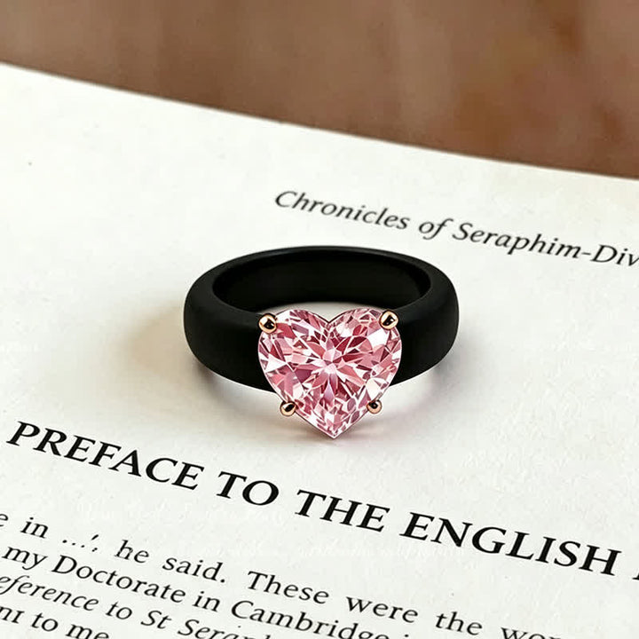 Anello a forma di cuore in zirconi cubici, morbido silicone ipoallergenico. - Nero e rosa - US 10 - image 5
