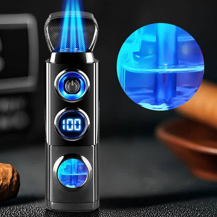 Accendino per sigari intelligente 4 in 1 a tripla fiamma con poggia sigari e perforatore integrati - image 5