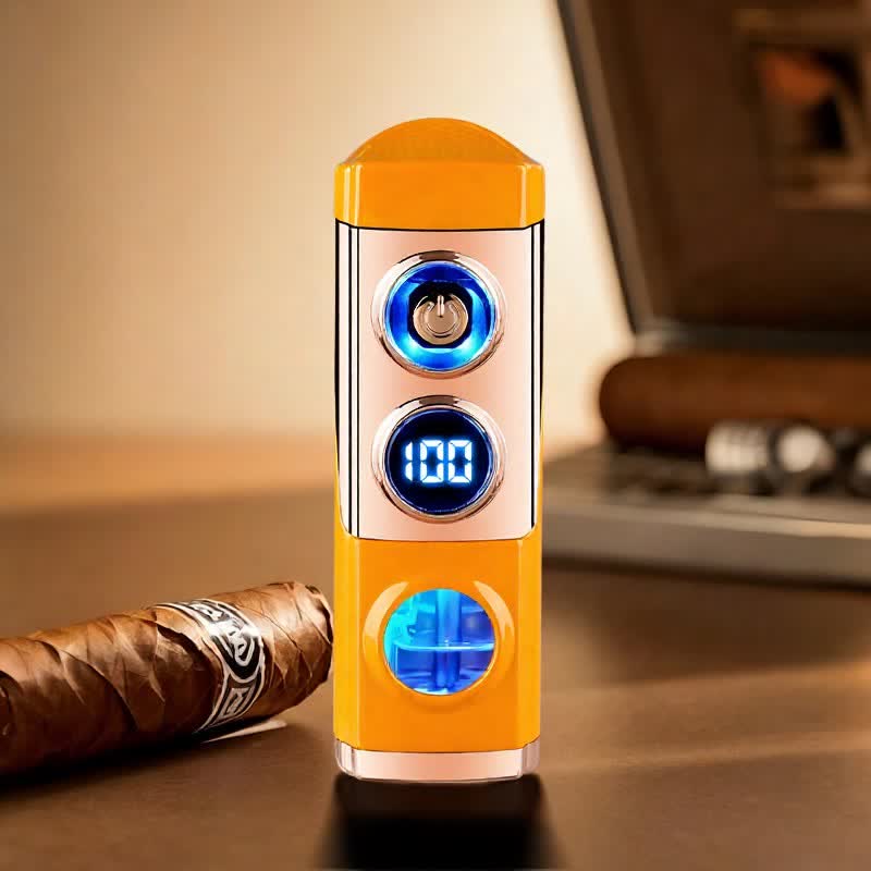 Accendino per sigari intelligente 4 in 1 a tripla fiamma con poggia sigari e perforatore integrati - Arancia - image 15