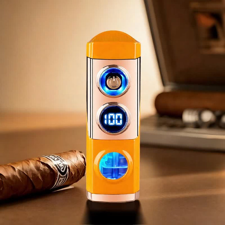 Accendino per sigari intelligente 4 in 1 a tripla fiamma con poggia sigari e perforatore integrati - Arancia - image 15